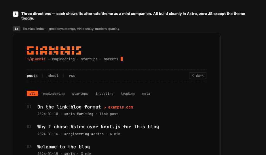 Terminal index in geekboys orange, Hacker News density, modern spacing.